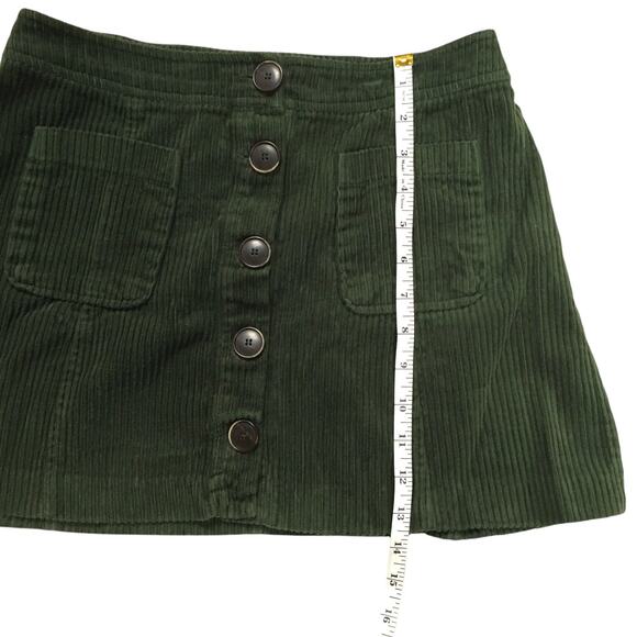 Zara Trafaluc Skirt Corduroy Ribbed Mini Skirt Button Detail Green Women's Small - Picture 3 of 8
